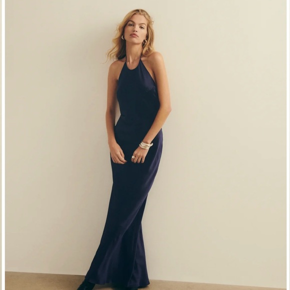 NWT Reformation Jeany Silk Dress - Navy - Picture 5 of 7